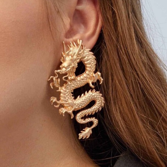 🌻 GOLD DRAGON PENDANT EARRINGS 🌻 - Picture 2 of 2